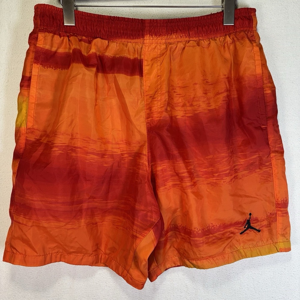 Jordan Shorts Mens Large Orange Red Jumpman‎ Logo Zip Basketball Adult